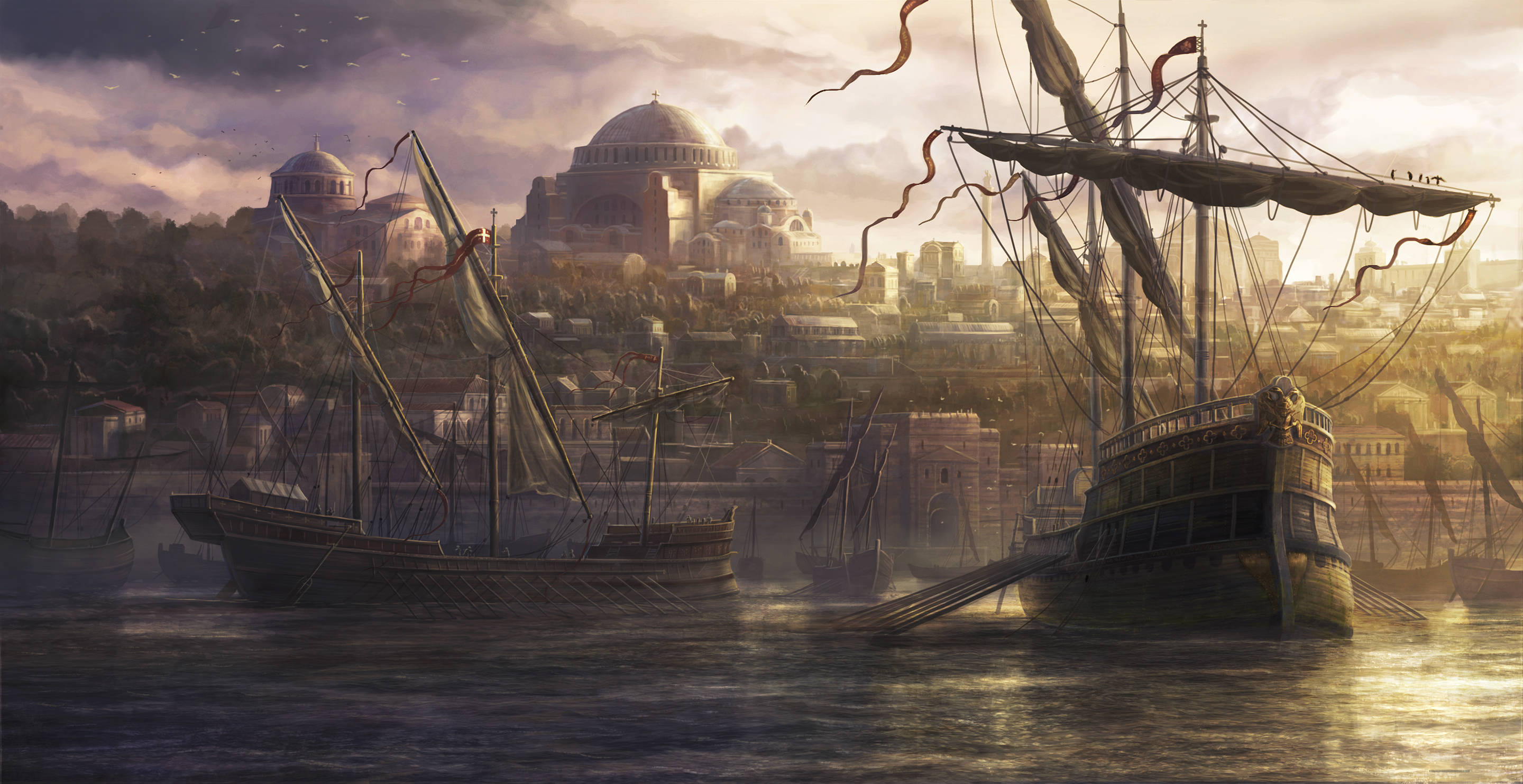 Total War Attila, naval battle ships, harbor, 2K Desktop Wallpaper