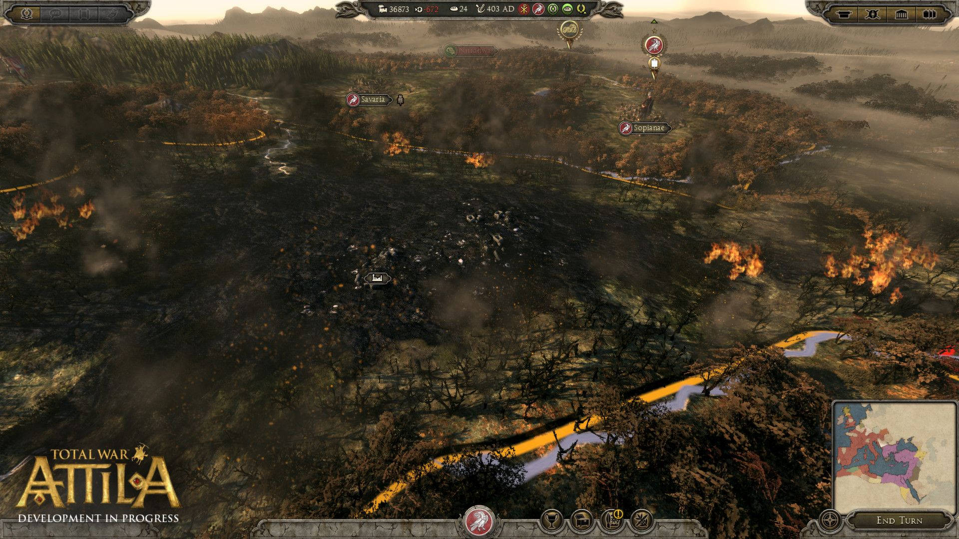 Total War Attila, fiery battlefield, burning forests, Full HD Desktop Wallpaper
