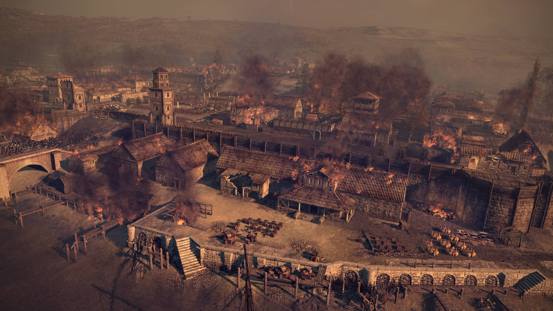 Total War Attila, burning village, medieval village, Full HD Desktop Wallpaper