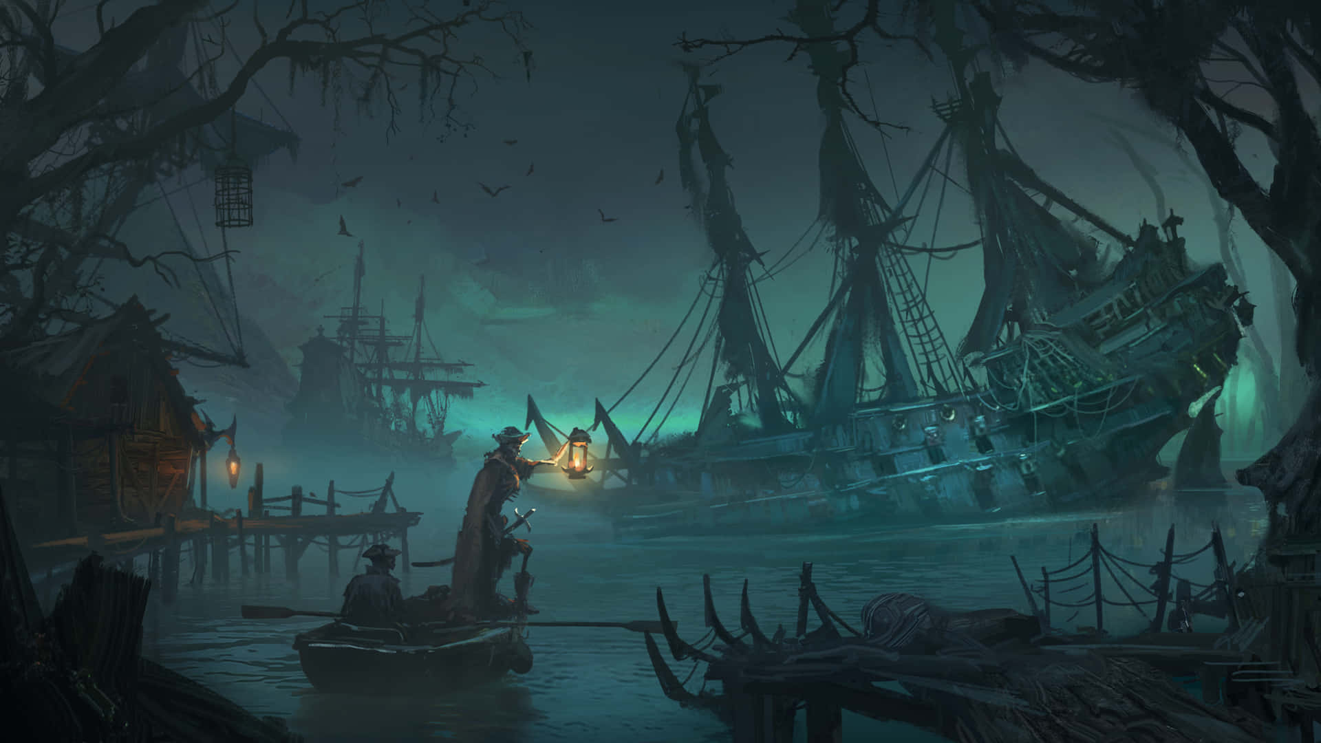 Attila Total War, wrecked ship, misty swamp, Full HD Desktop Wallpaper