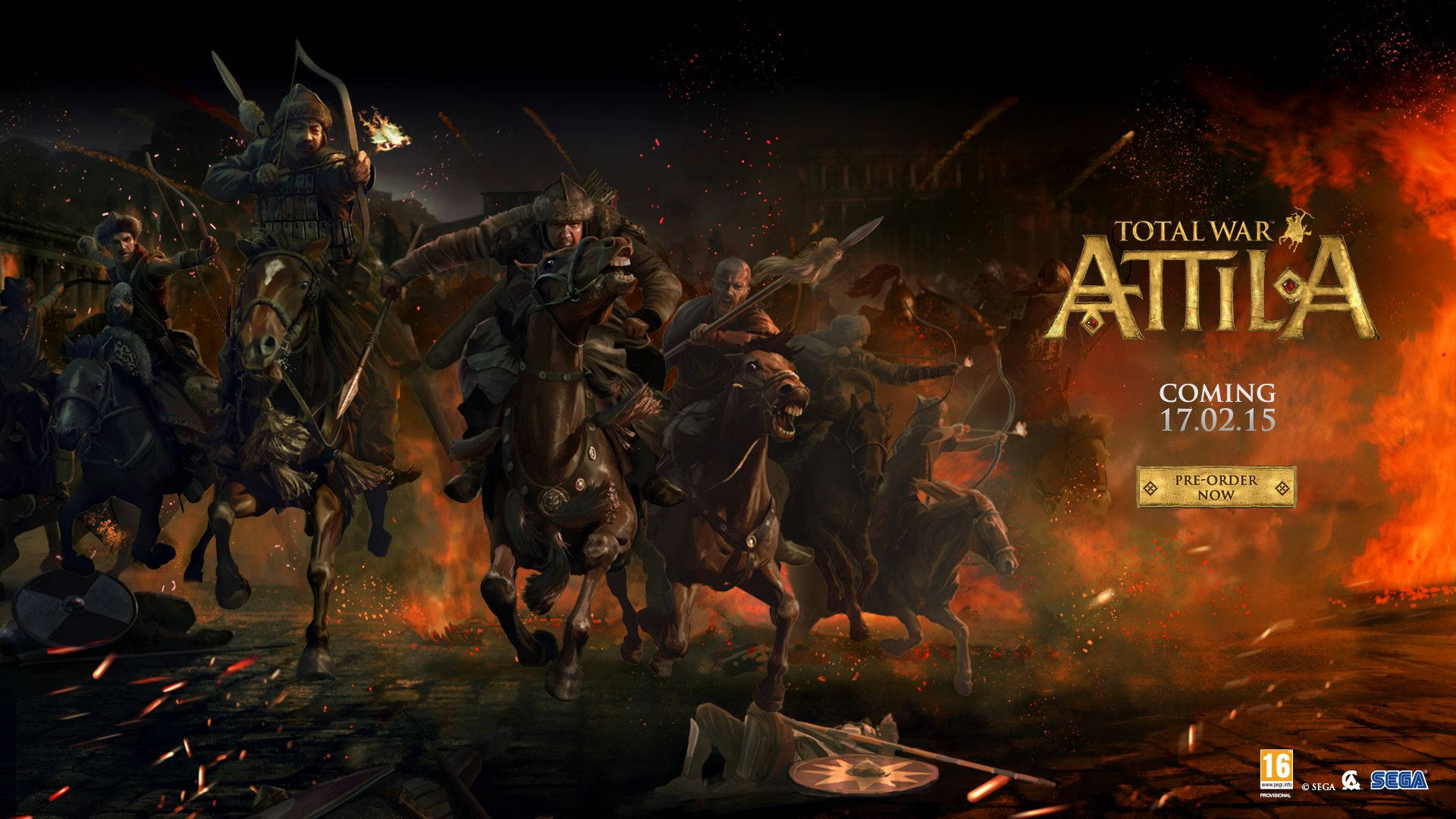 Total War Attila, warriors on horseback, fiery battlefield, Full HD Desktop Wallpaper