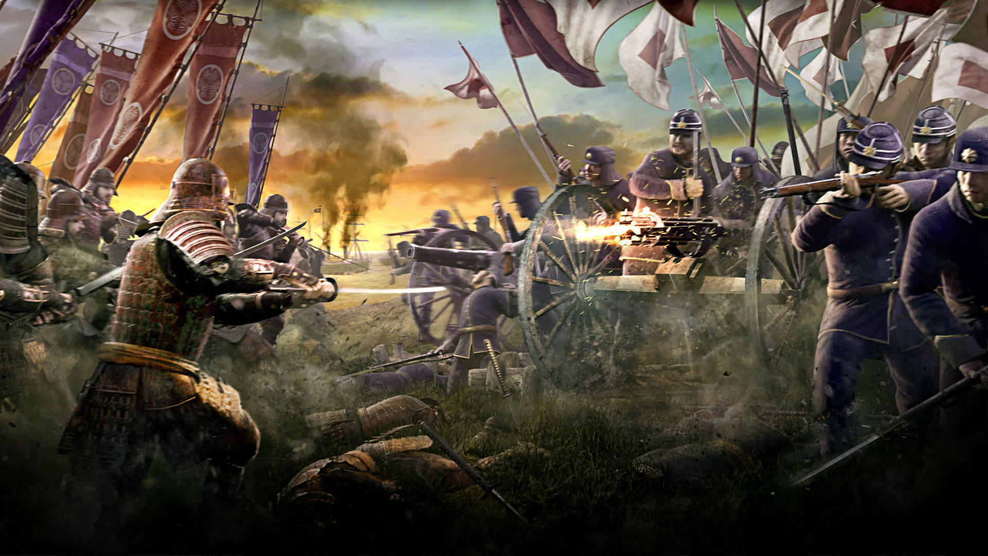 Total War Warhammer 2, samurai warriors, European soldiers, Full HD Desktop Wallpaper
