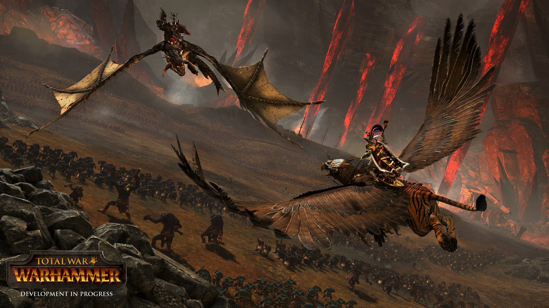 Total War Warhammer 2, sky on fire, giant winged tiger, Full HD Desktop Wallpaper