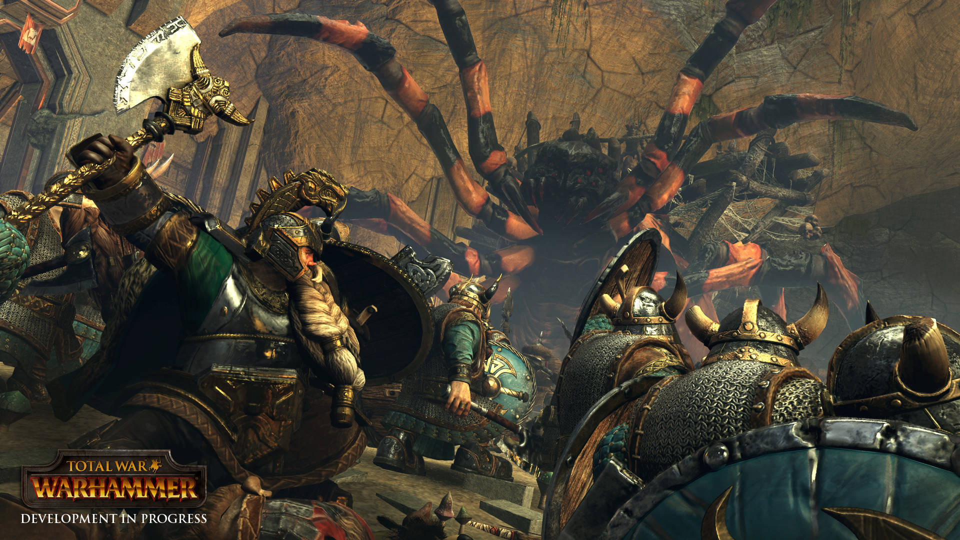 Total War Warhammer 2, huge spider, armored warriors, Full HD Desktop Wallpaper