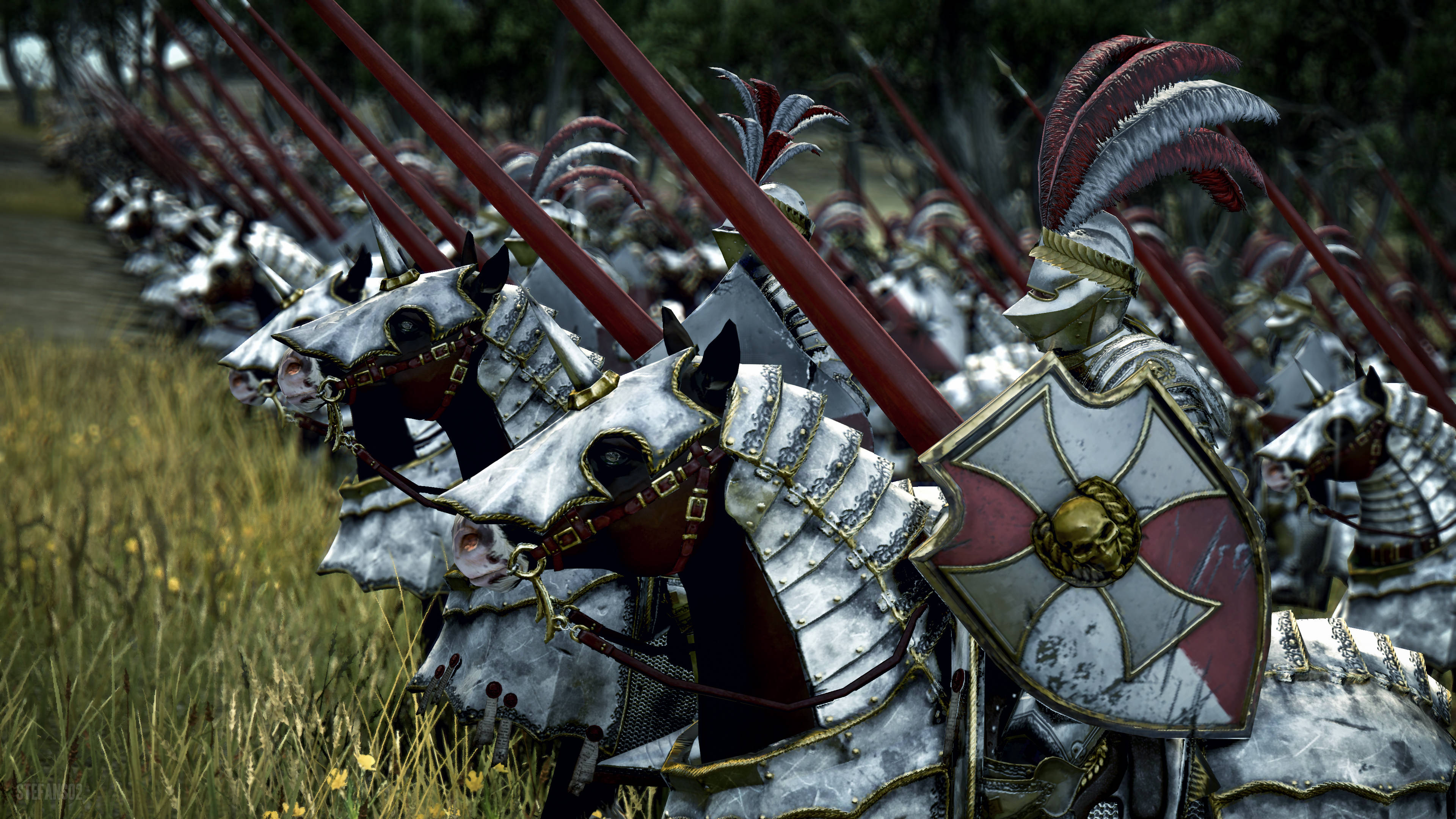 Total War Warhammer 2, armored knights, red lances, 4K Desktop Wallpaper