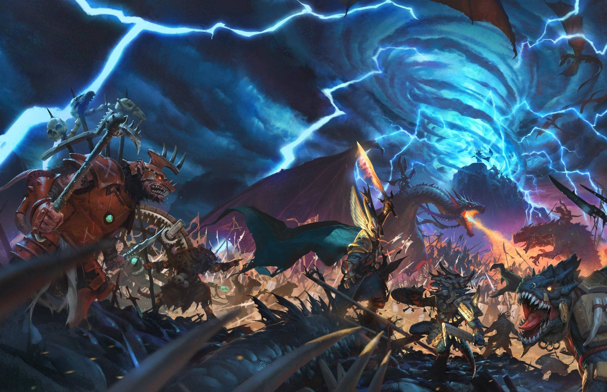 Warhammer Storm War, fantasy warriors, dragons, Full HD Desktop Wallpaper