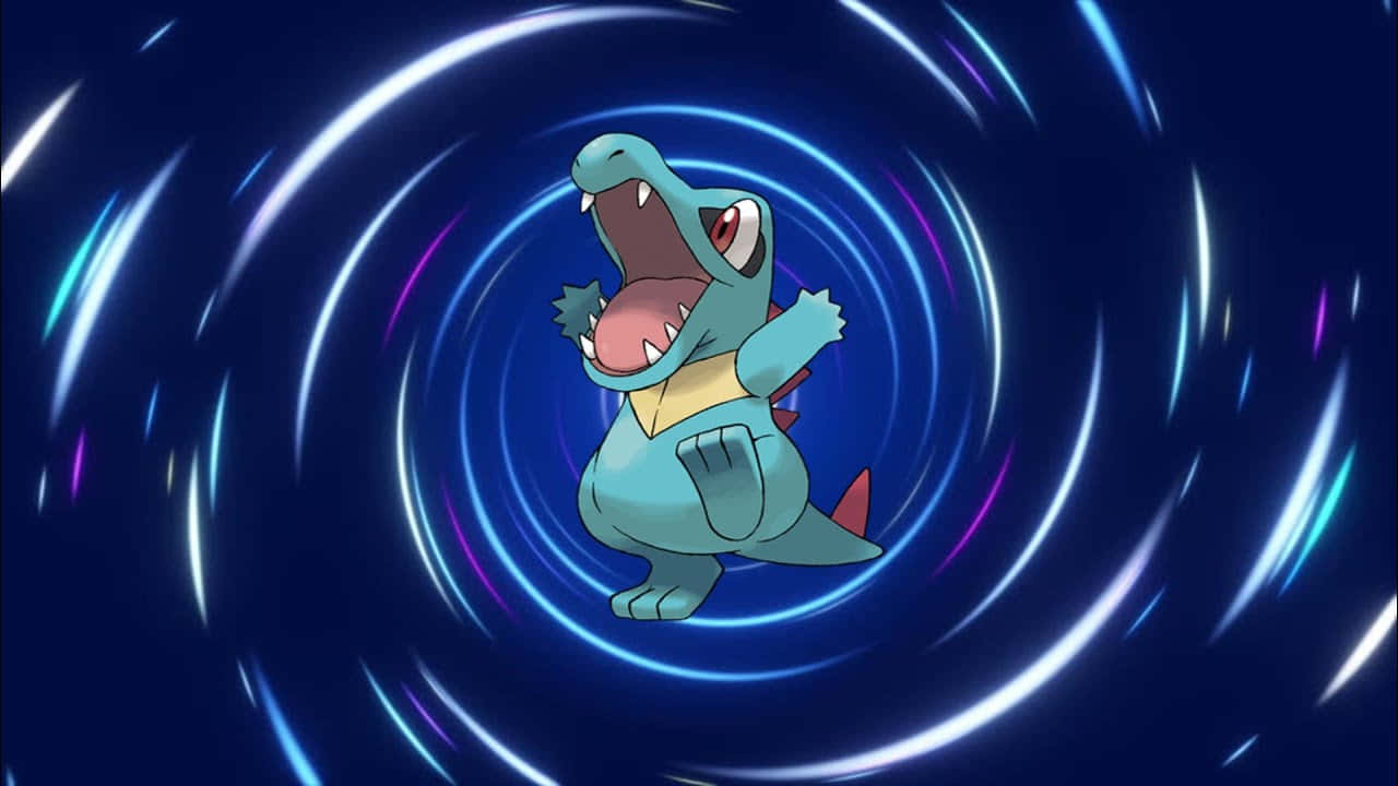 Totodile, blue vortex, neon energy rings, HD Desktop Wallpaper