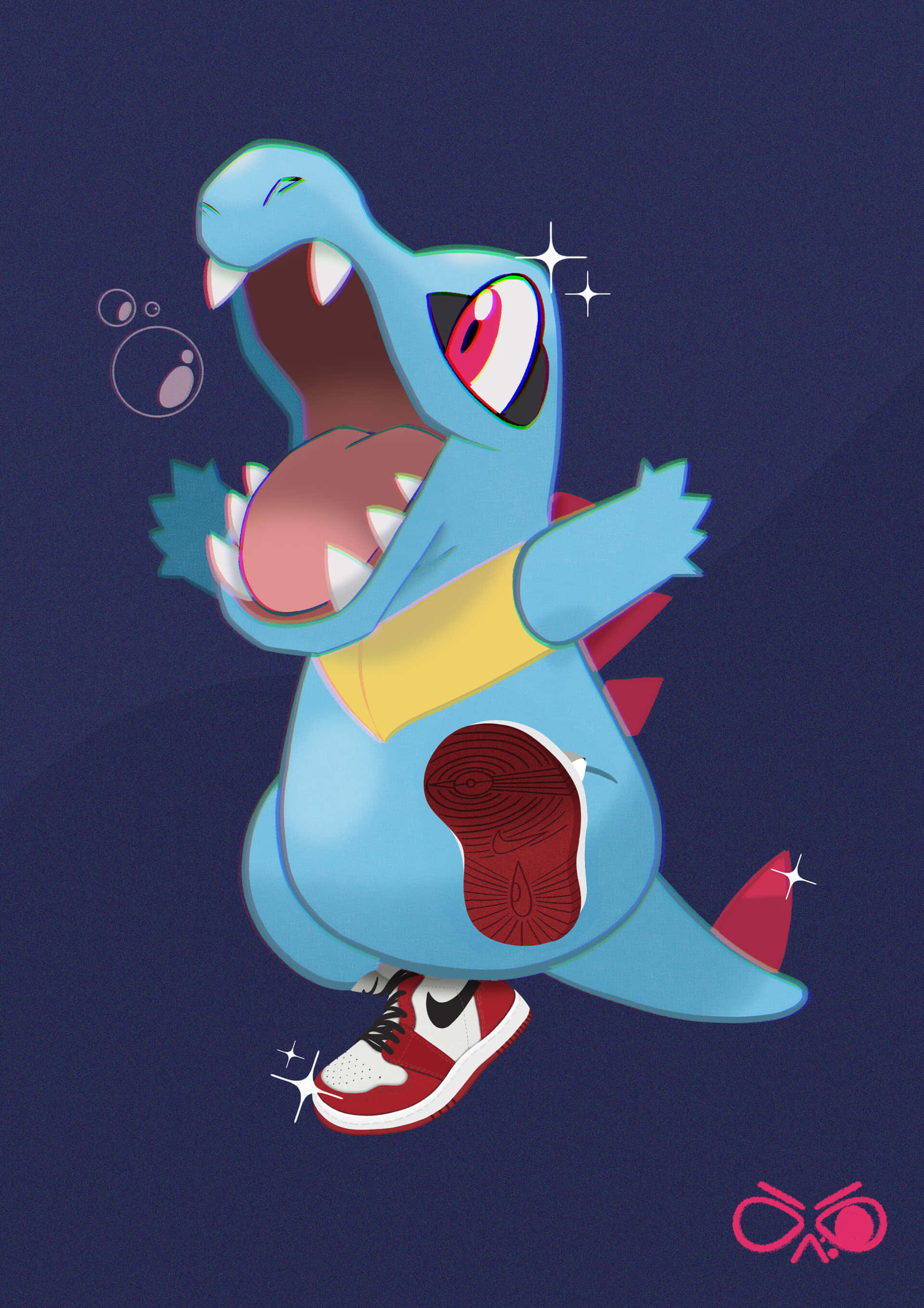 Totodile, red shoes, blue cartoon dinosaur, 2K Phone Wallpaper