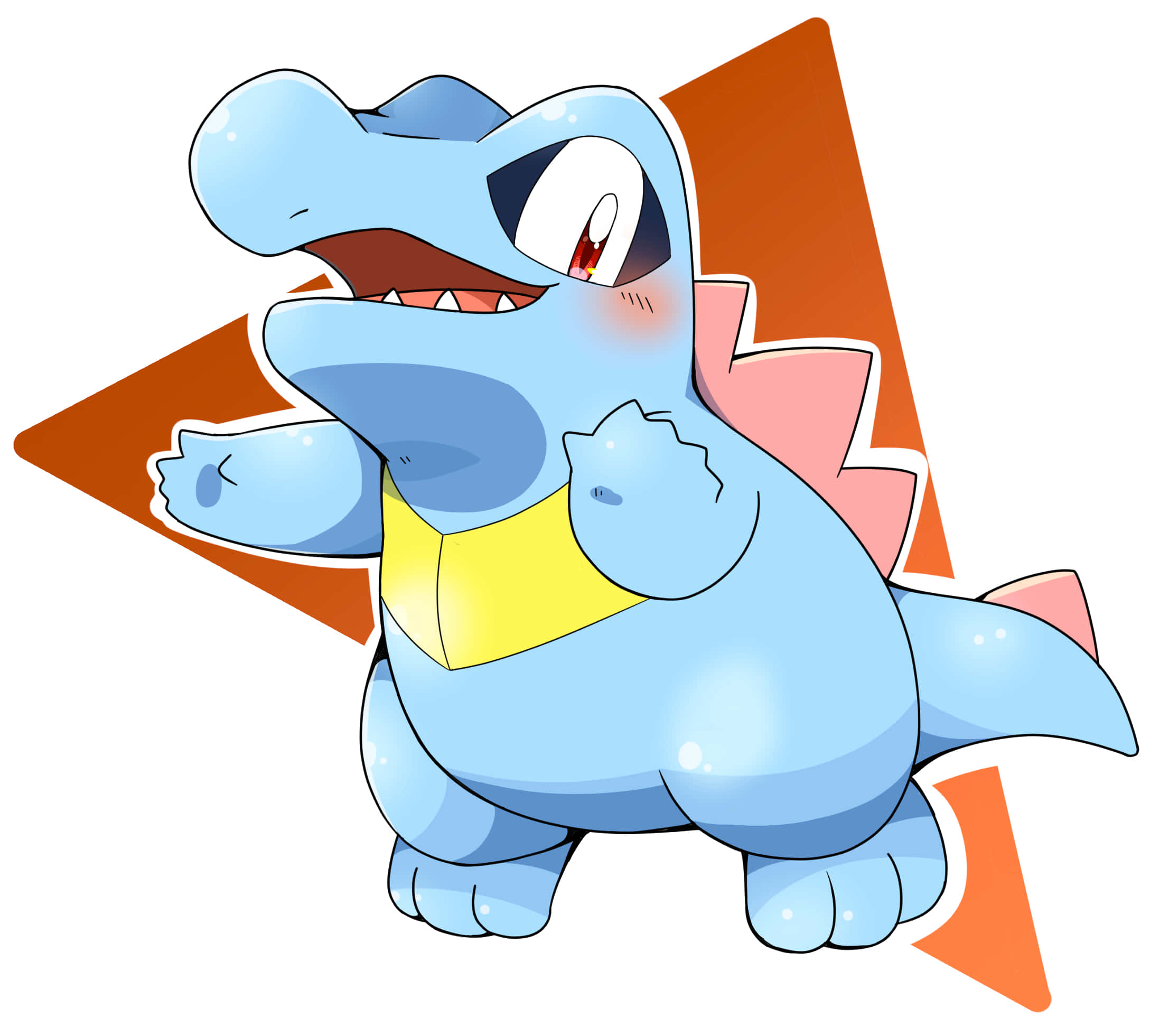 Totodile, orange triangle graphic, blue crocodile-like, Full HD Desktop Wallpaper