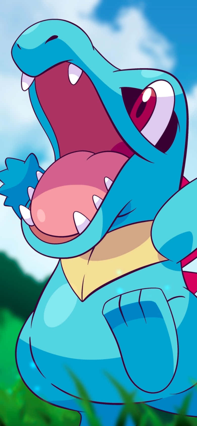 Totodile, blue anime crocodile, pink tongue, HD Phone Wallpaper