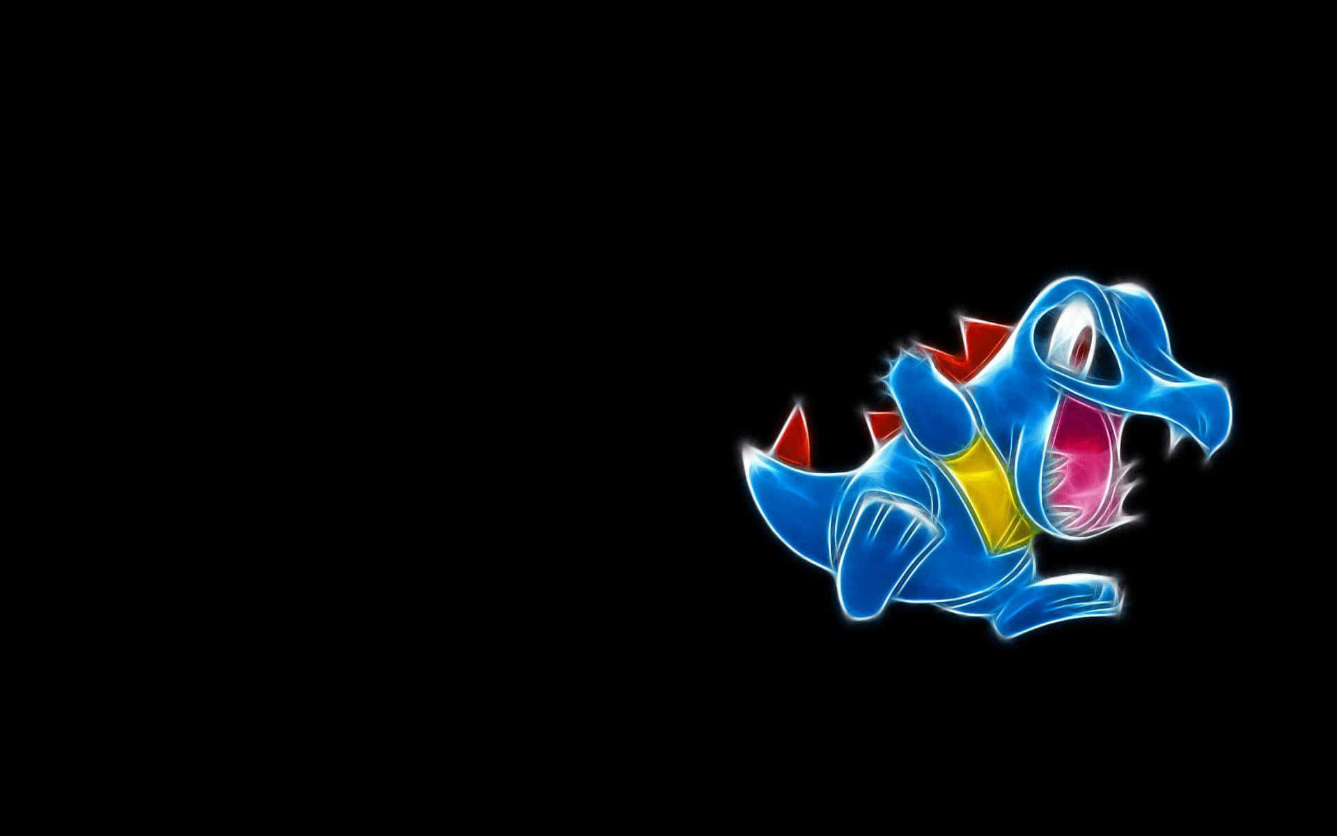 Neon Totodile, glowing blue, red spikes, Full HD Desktop Wallpaper