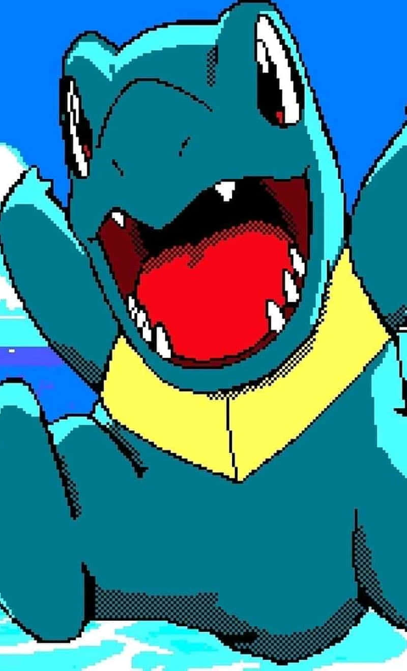 pixelated, blue crocodile-like Pokémon, yellow collar, HD Phone Wallpaper