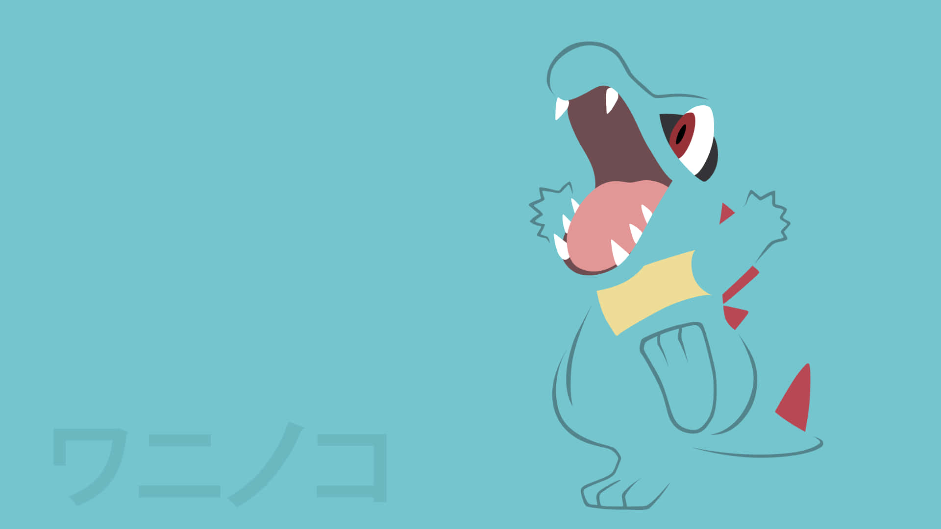 Totodile, teal background, red eyes, Full HD Desktop Wallpaper