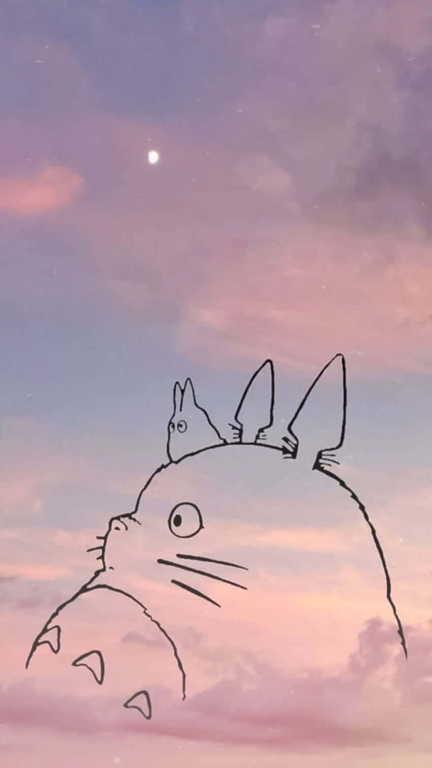 Totoro, moon, pastel pink and purple twilight sky, HD Phone Wallpaper