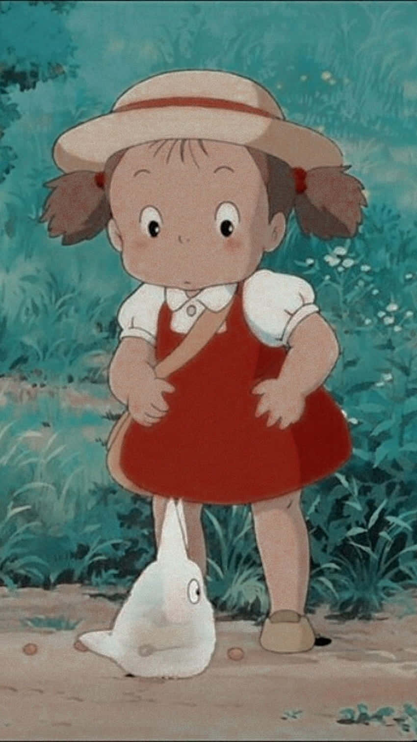 Totoro Aesthetic, red dress, straw hat, HD Phone Wallpaper