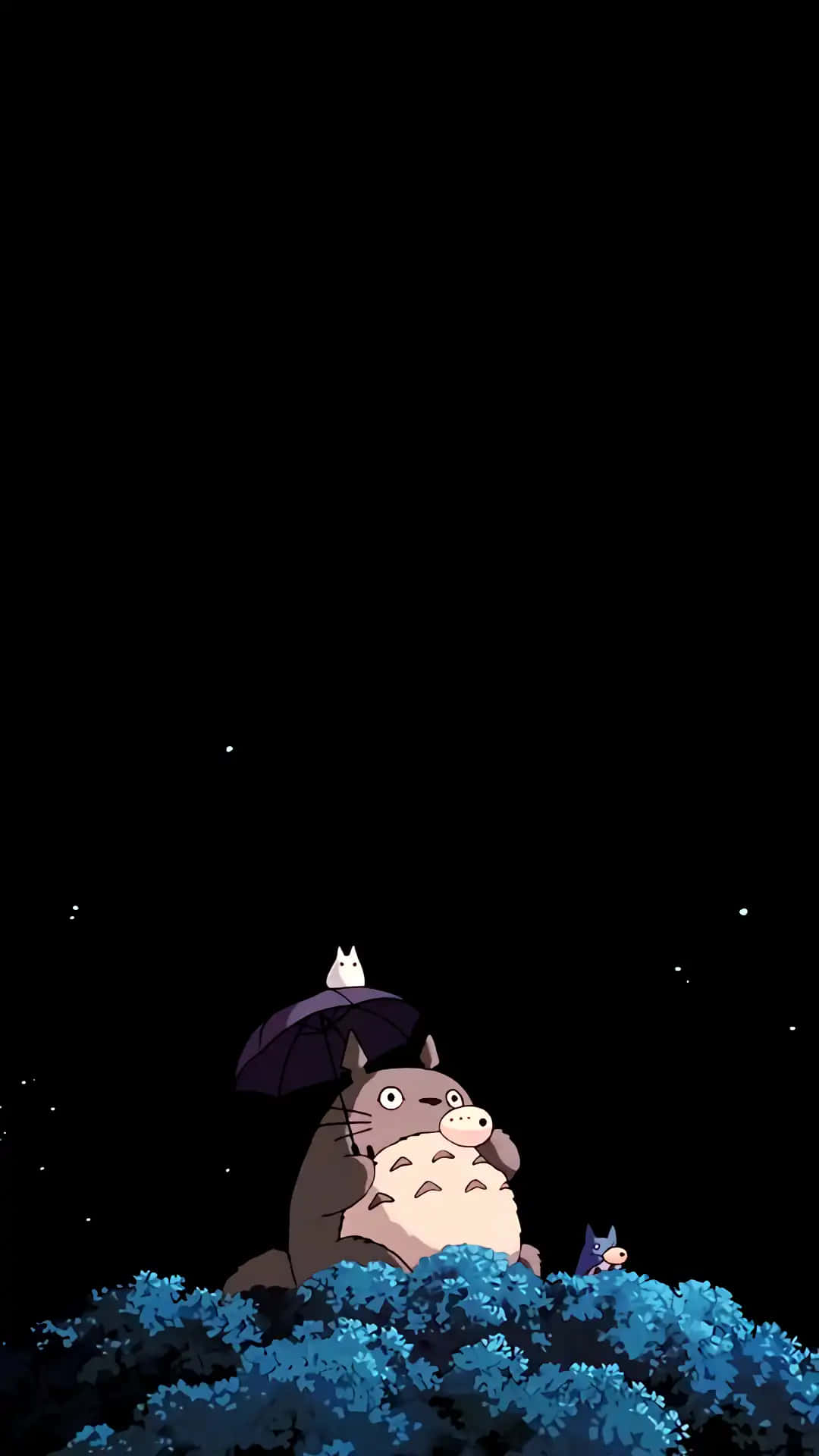 Totoro, purple umbrella, white cat, Full HD Phone Wallpaper