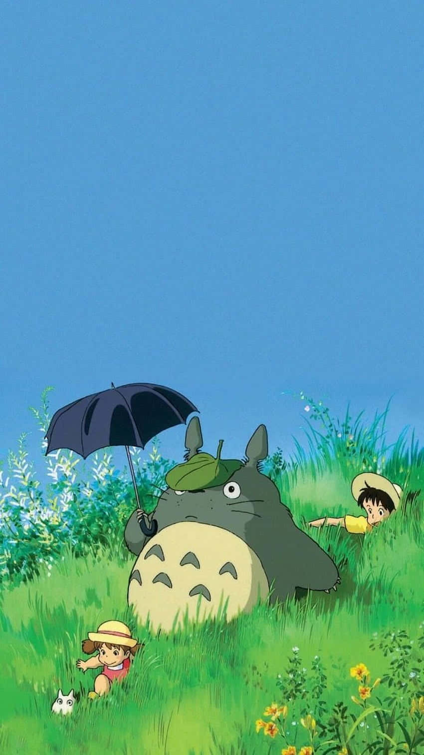 Totoro, girl with an umbrella, meadow, HD Phone Wallpaper
