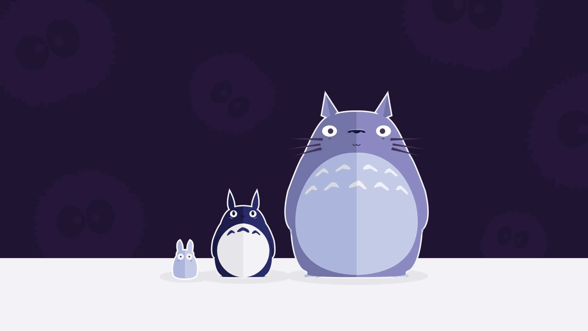 Totoro, rabbit, dark purple background, Full HD Desktop Wallpaper