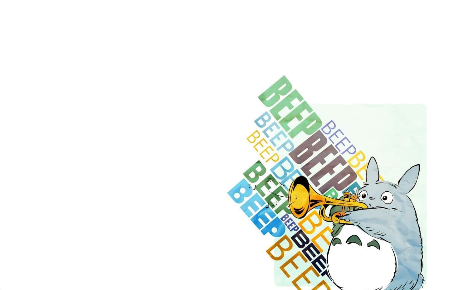 Totoro, golden trumpet, colorful 'BEEP' text, HD Desktop Wallpaper