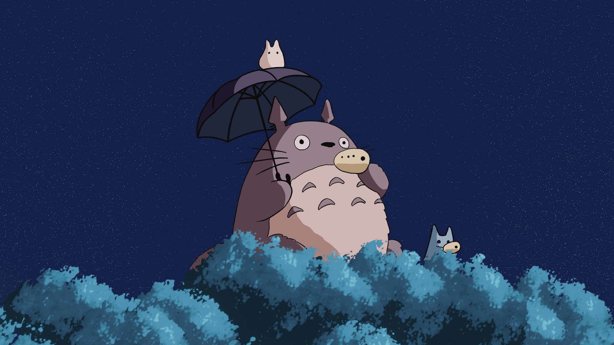 Totoro, umbrella, cloud, Full HD Desktop Wallpaper