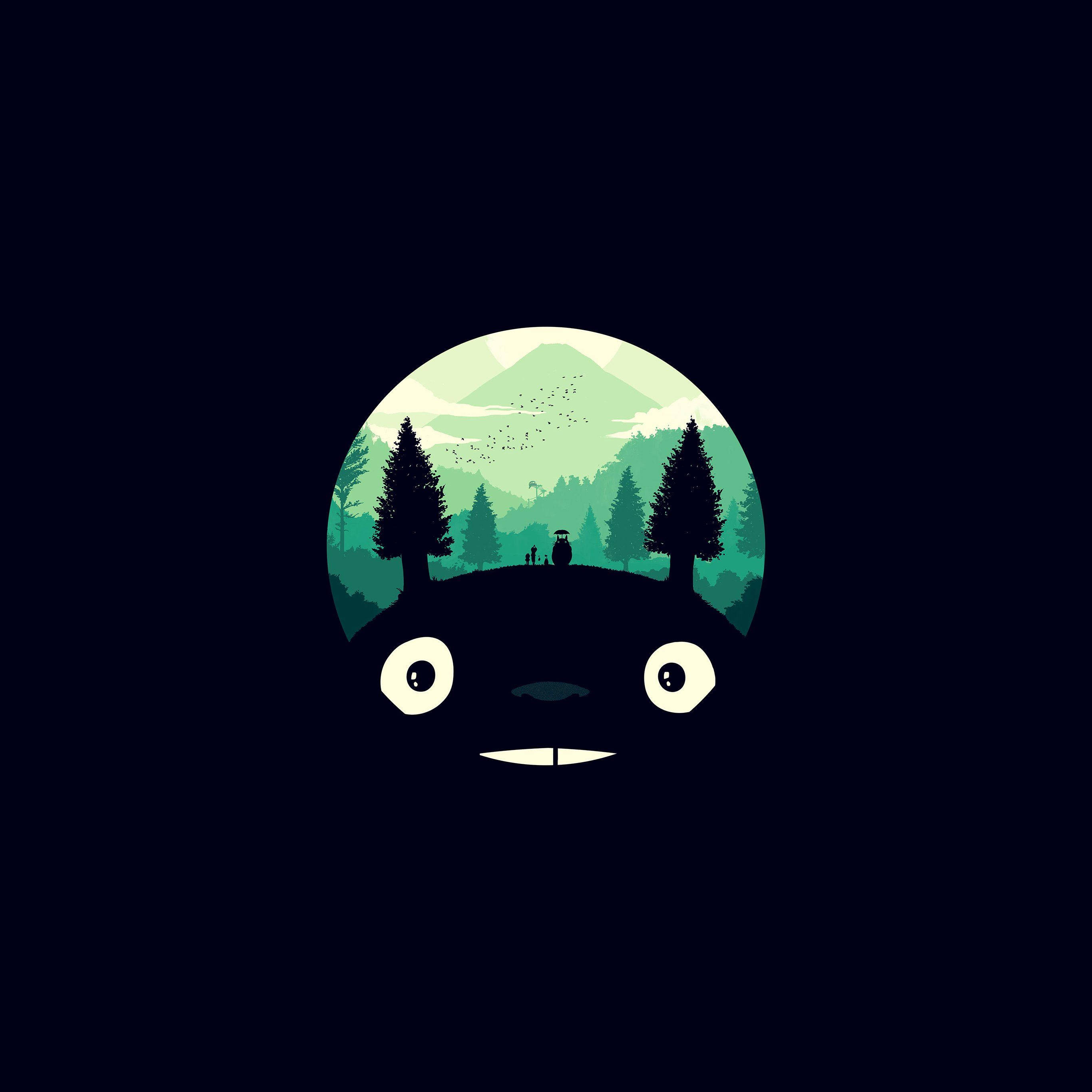Dark Totoro, Totoro, forest scene, 2K Desktop Wallpaper