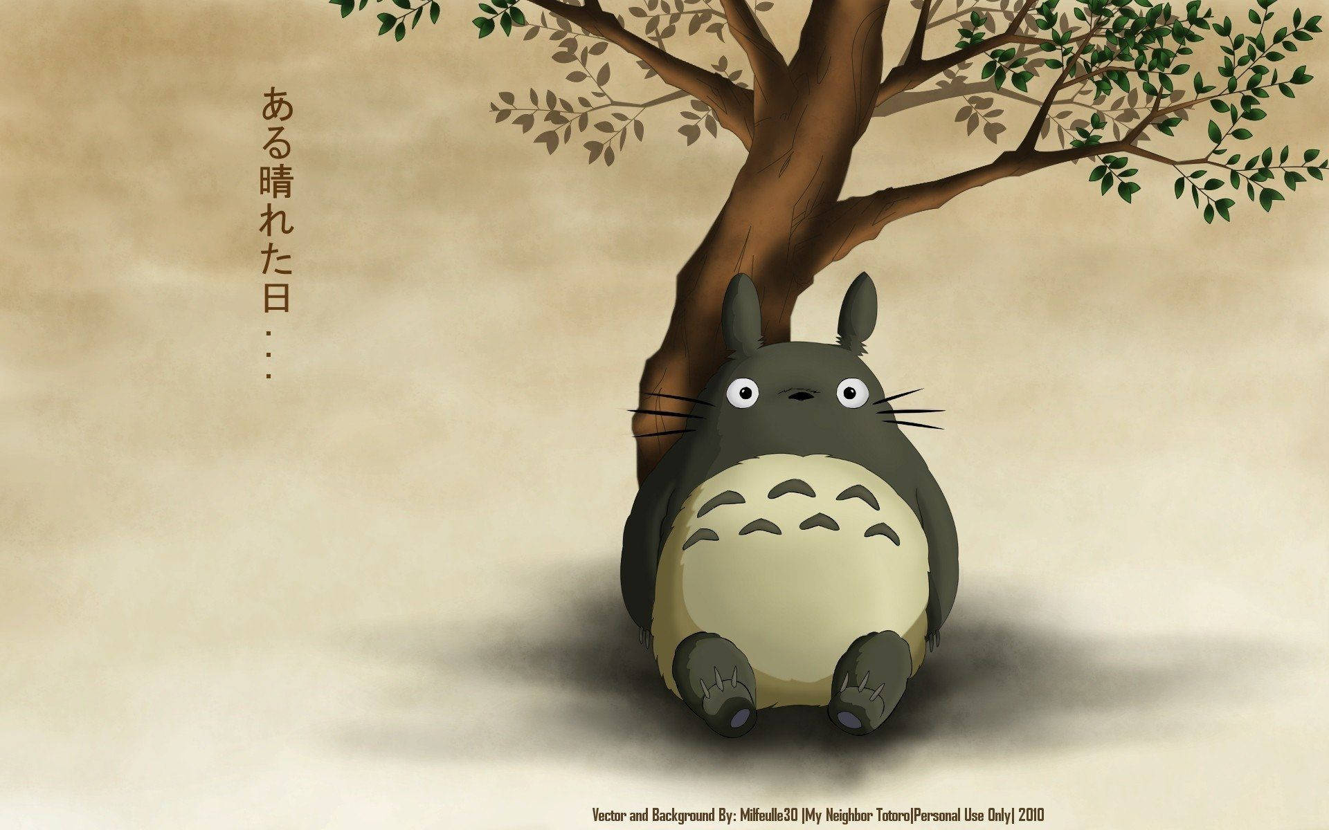 Totoro, tree, green leaves, Full HD Desktop Wallpaper