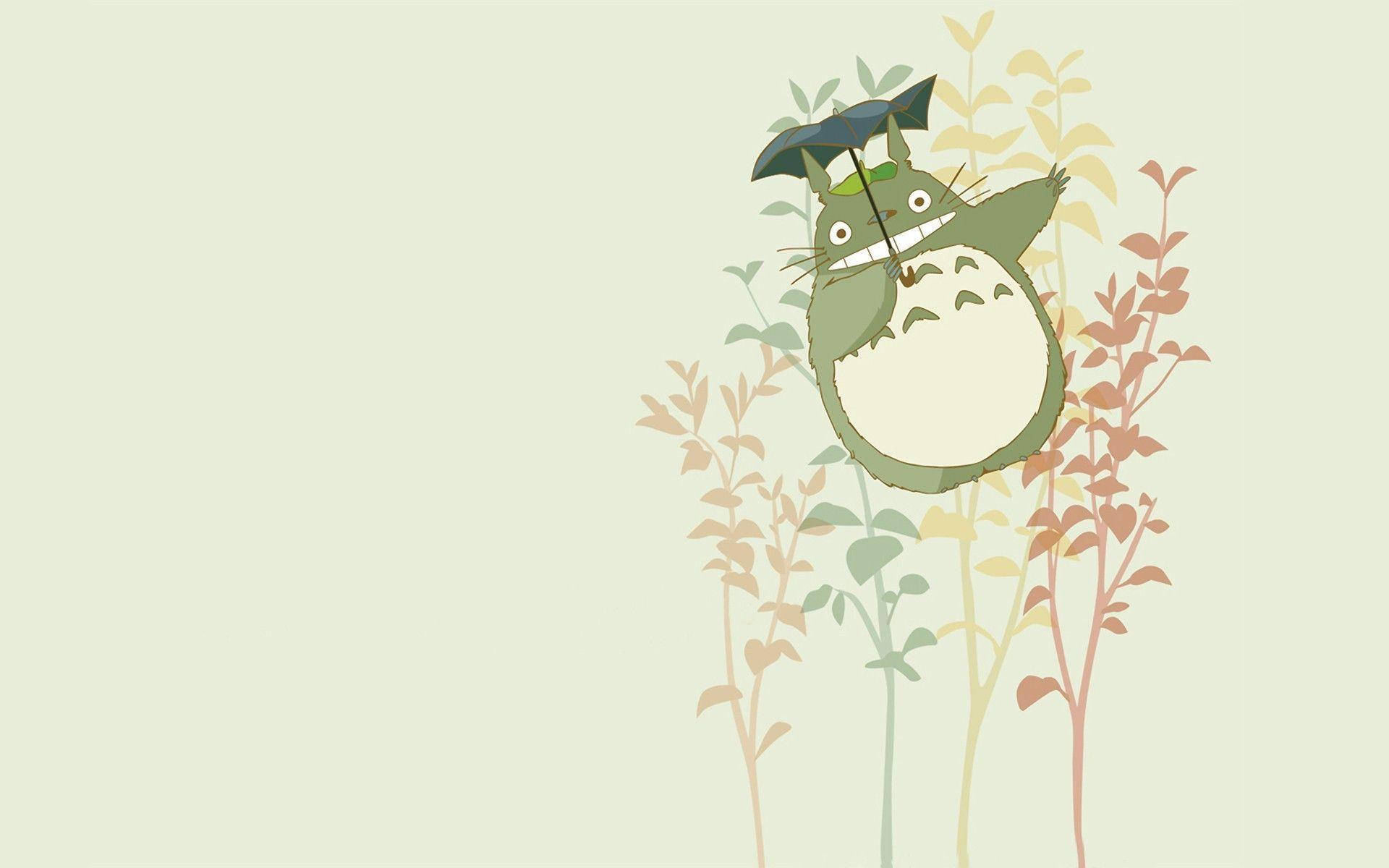 Totoro, green Totoro, pastel plants, Full HD Desktop Wallpaper