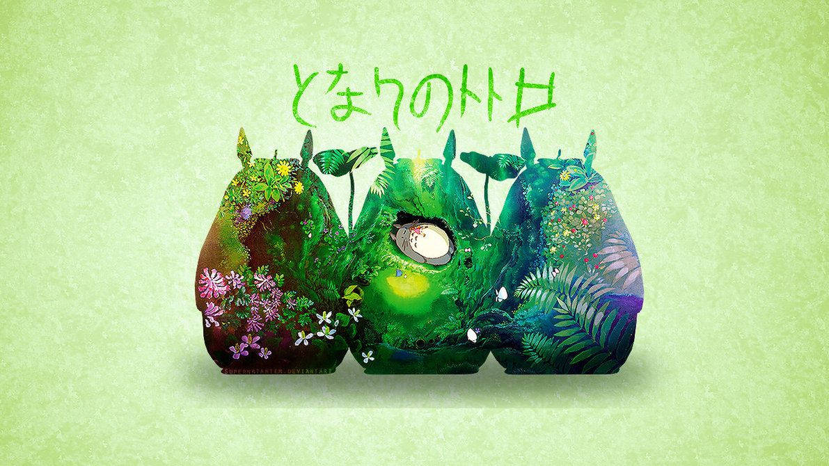 Totoro, colorful forest, minimalist, SD Desktop Wallpaper