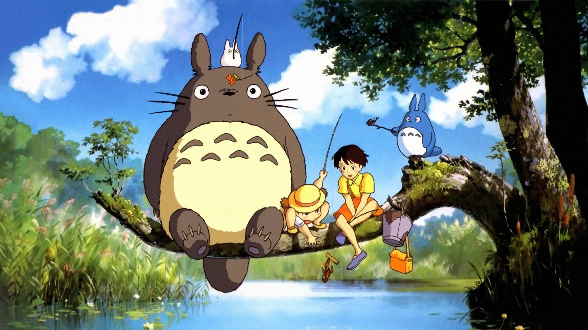 Totoro, children, fishing, Full HD Desktop Wallpaper
