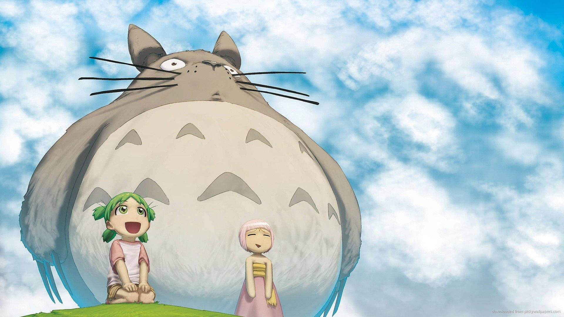 Totoro, children, grassy hill, Full HD Desktop Wallpaper