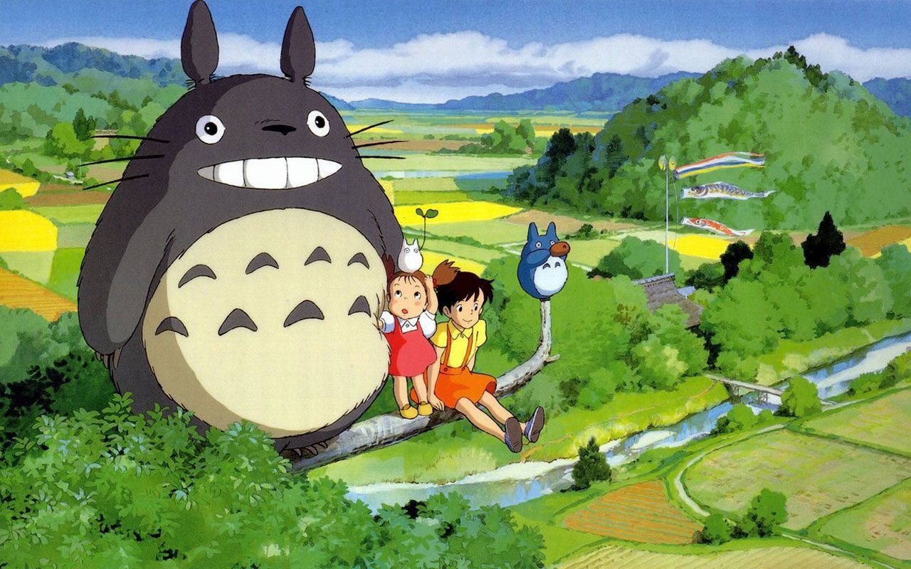 Totoro, children, tree branch, HD Desktop Wallpaper