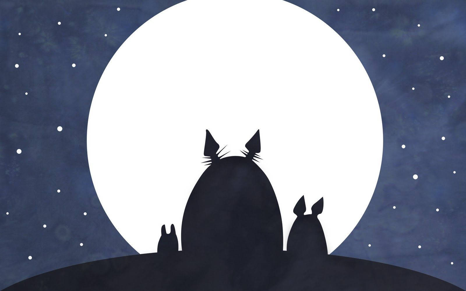 Totoro, full moon, starry night sky, HD Desktop Wallpaper