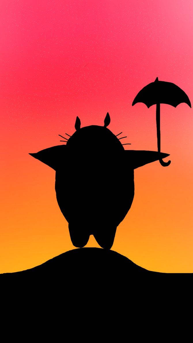 Totoro, silhouette, sunset, SD Phone Wallpaper