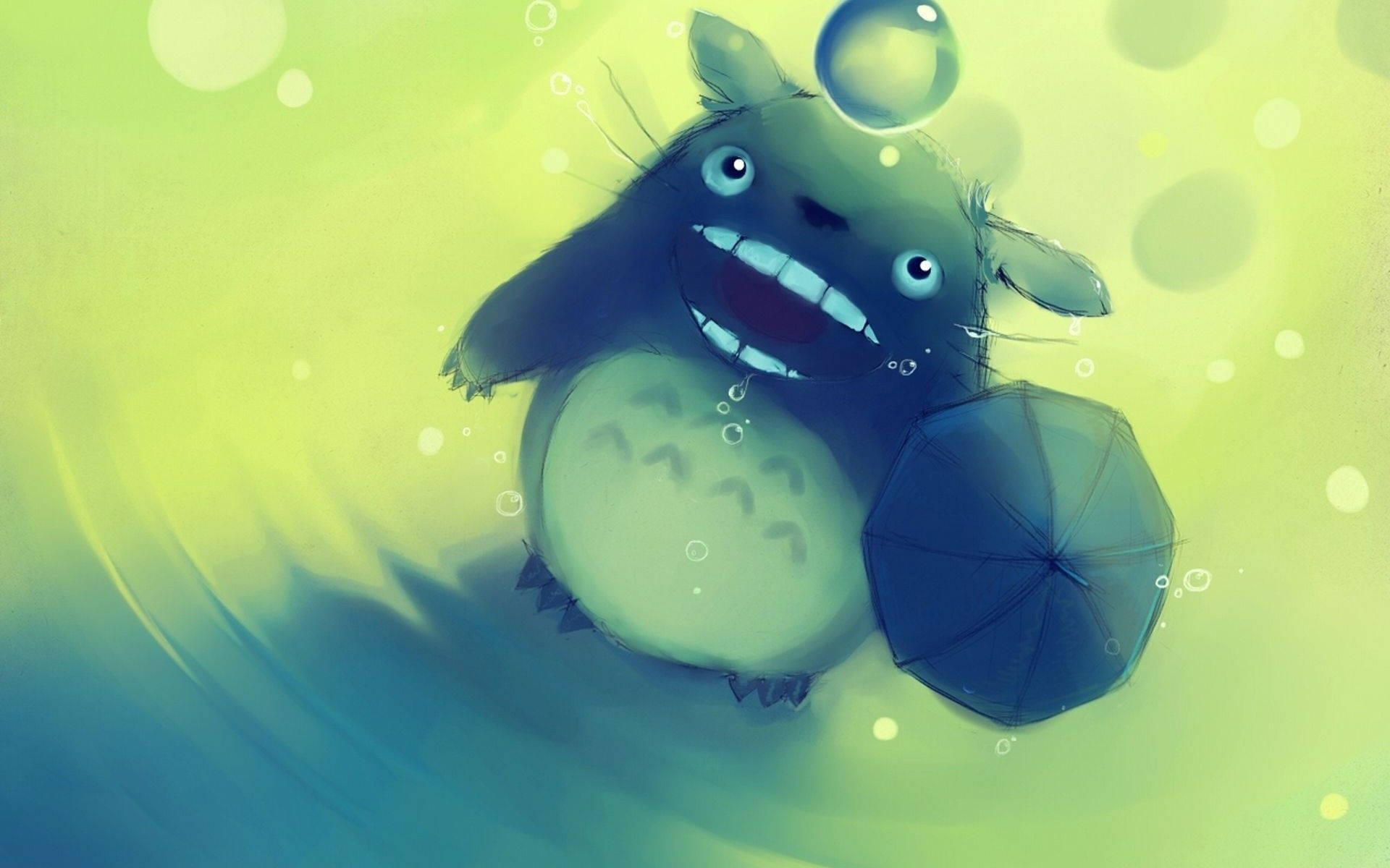Totoro, umbrella, underwater, Full HD Desktop Wallpaper
