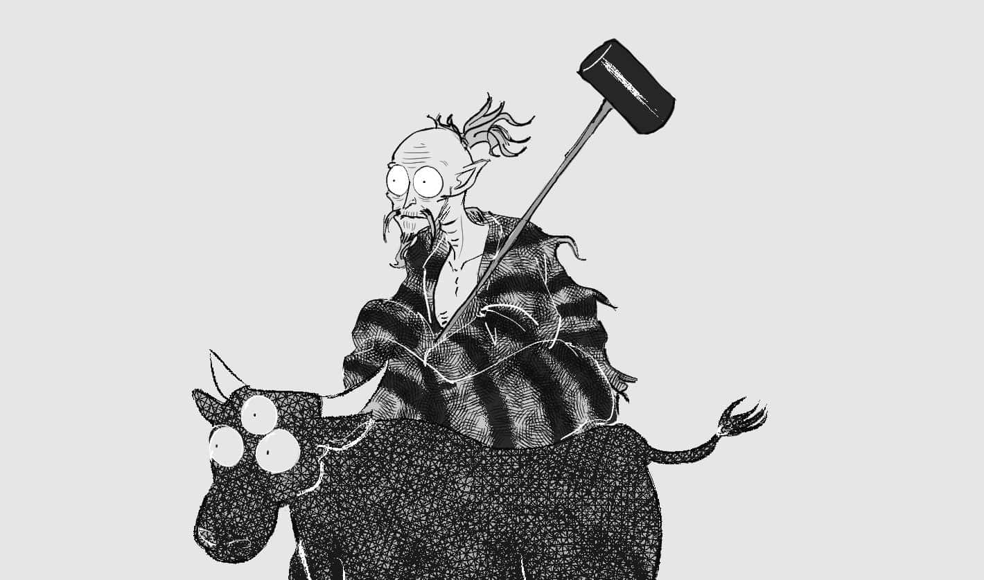 Totosai, giant hammer, black and white dot pattern, HD Desktop Wallpaper