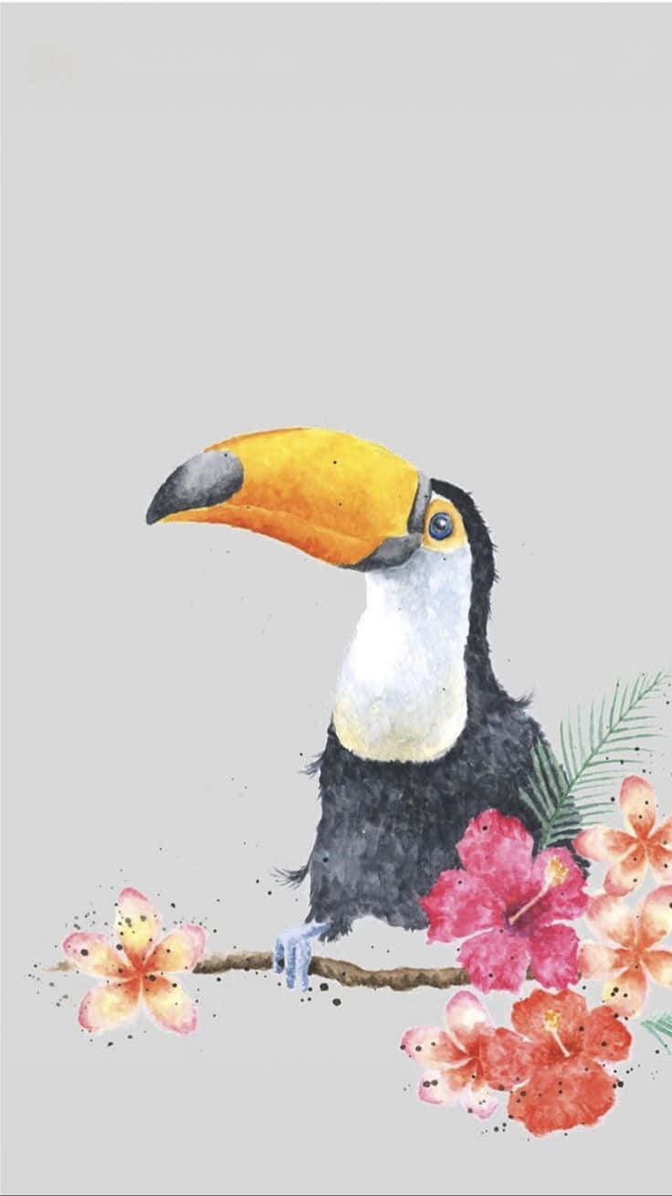 toucan, watercolor, bright yellow beak, HD Phone Wallpaper