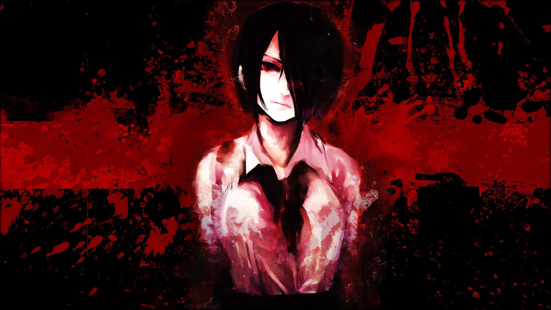 Touka Kirishima, red eyes, dark-haired, Full HD Desktop Wallpaper