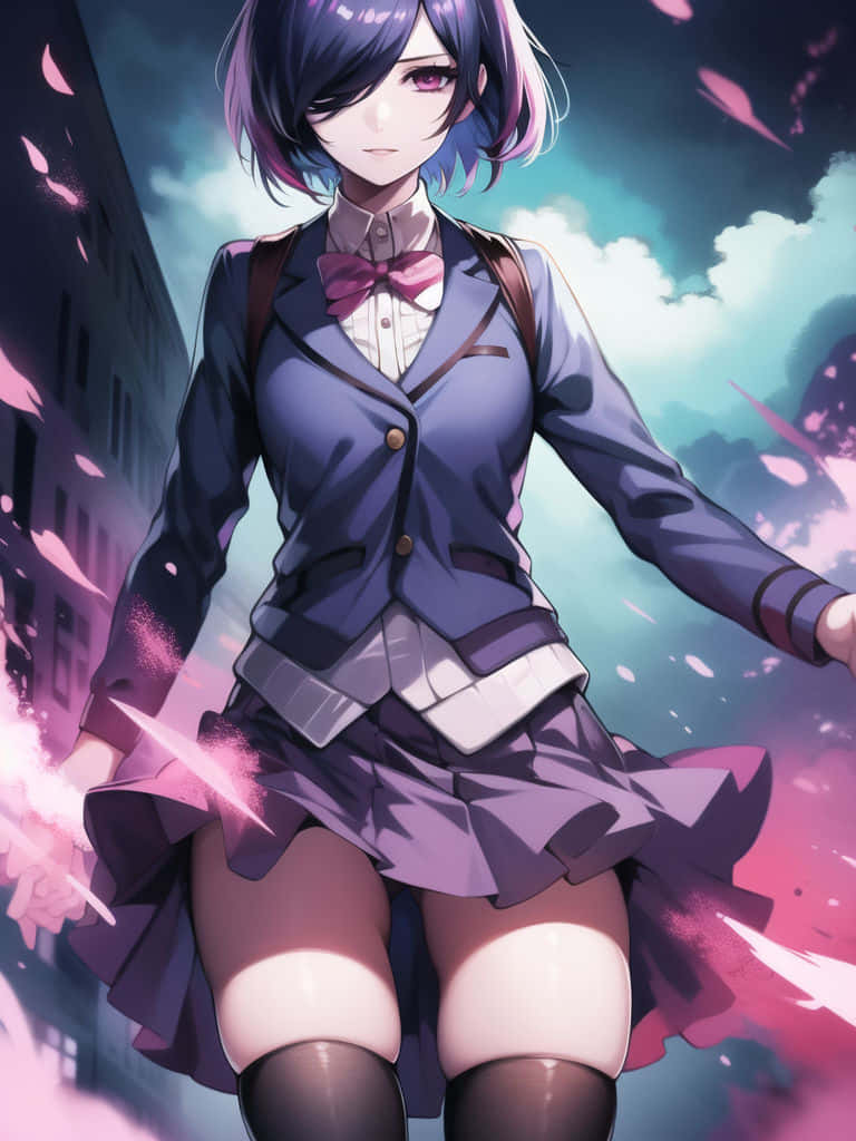 Touka Kirishima, purple-haired, school uniform, SD Phone Wallpaper
