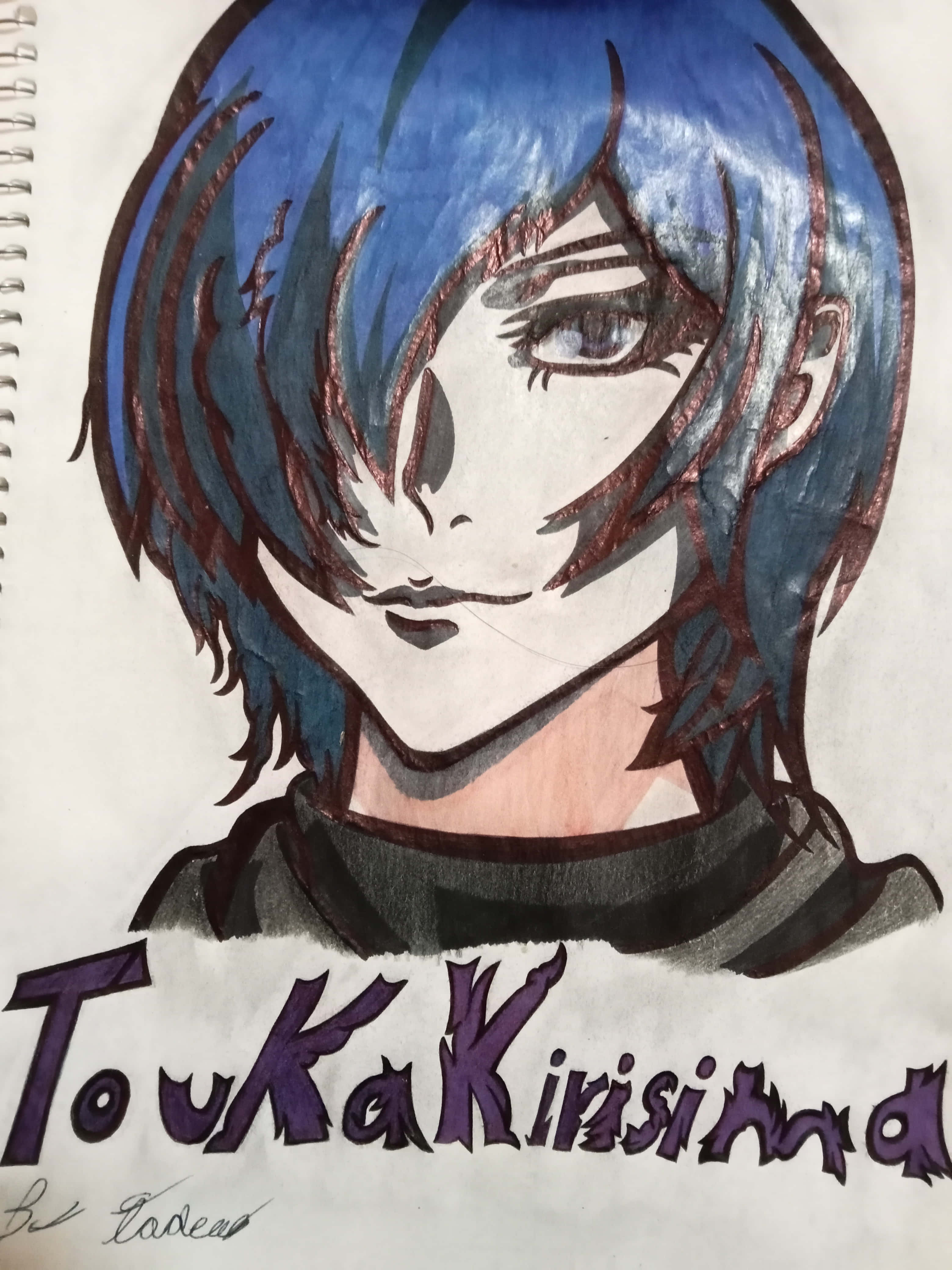 Touka Kirishima, blue hair, intense gaze, 4K Phone Wallpaper