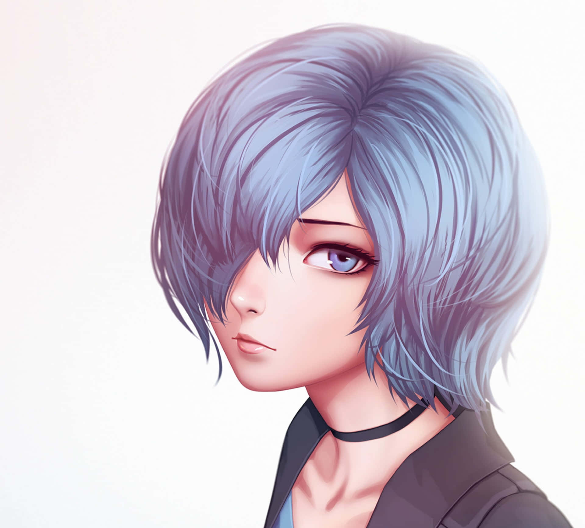 Touka Kirishima, short blue hair, black choker, Full HD Desktop Wallpaper