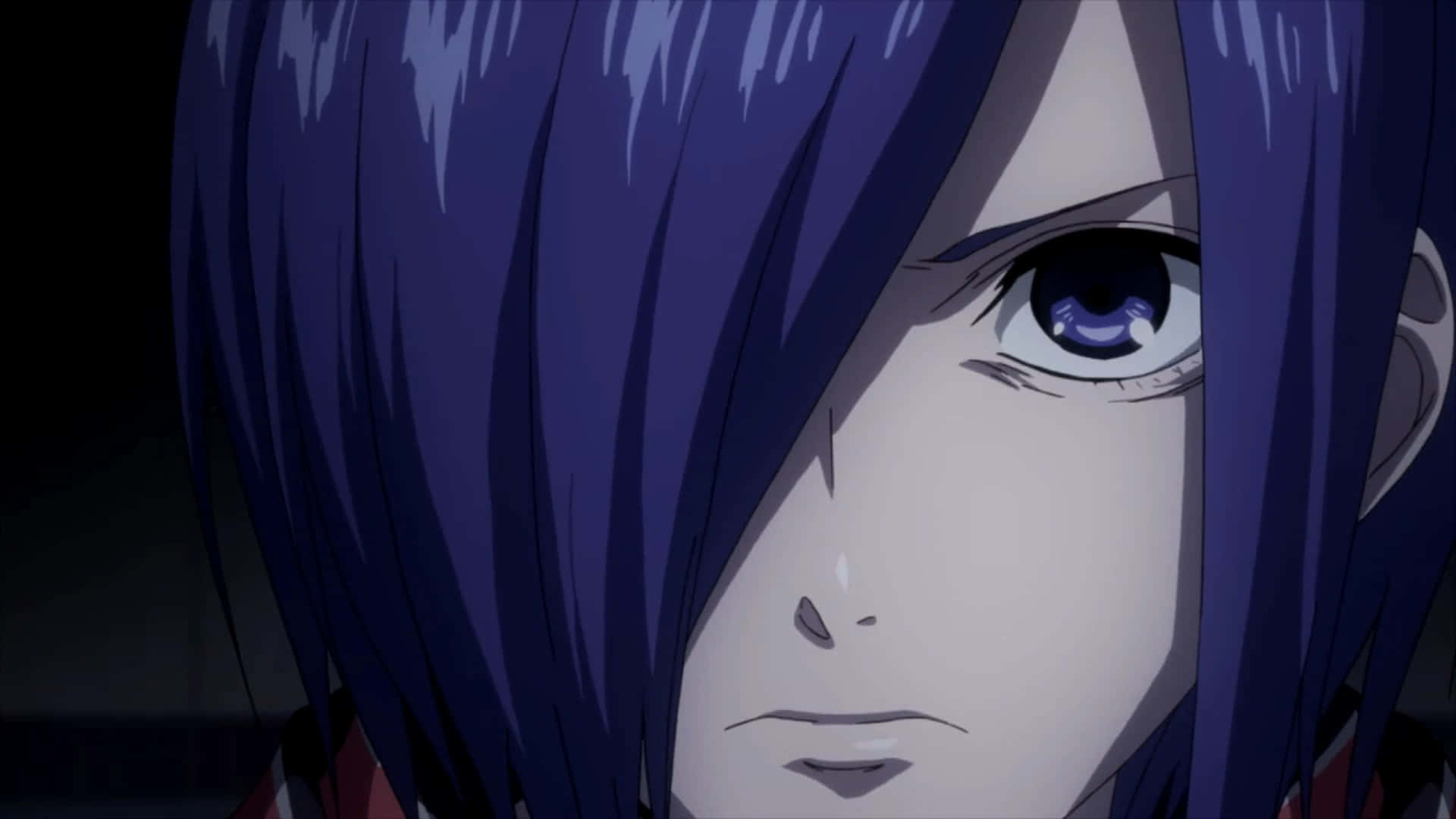 Touka Kirishima, purple hair, intense blue eyes, Full HD Desktop Wallpaper