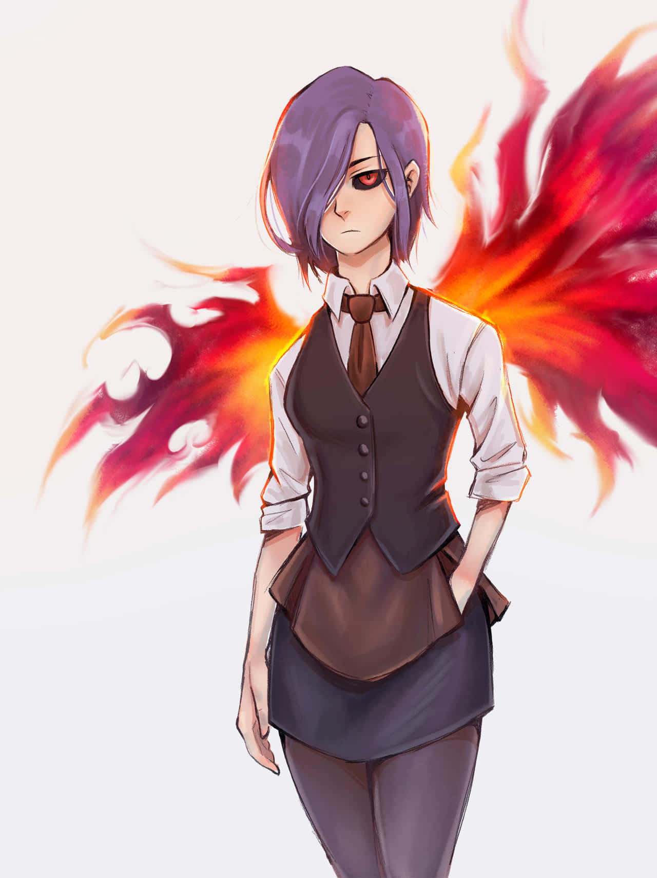 Touka Kirishima, purple-haired, fiery wings, HD Phone Wallpaper