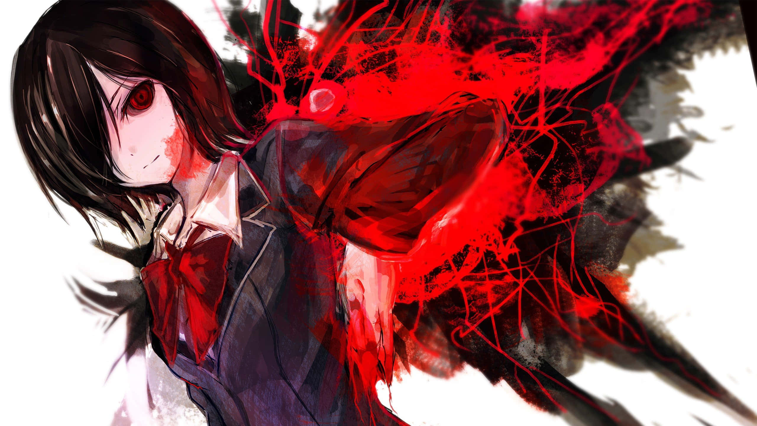 Touka Kirishima, red eyes, dark hair, 2K Desktop Wallpaper
