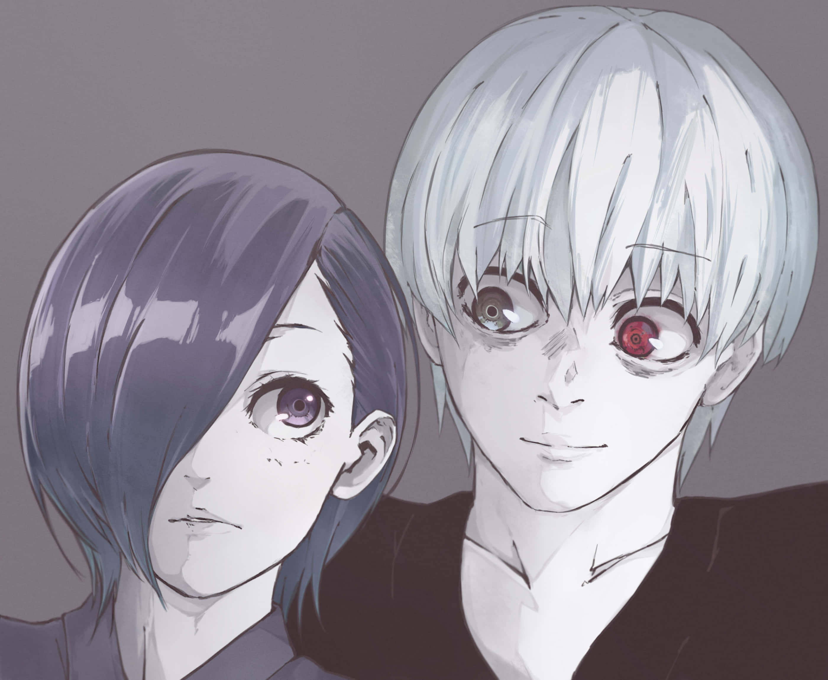 Touka Kirishima, purple eyes, red eyes, 2K Desktop Wallpaper