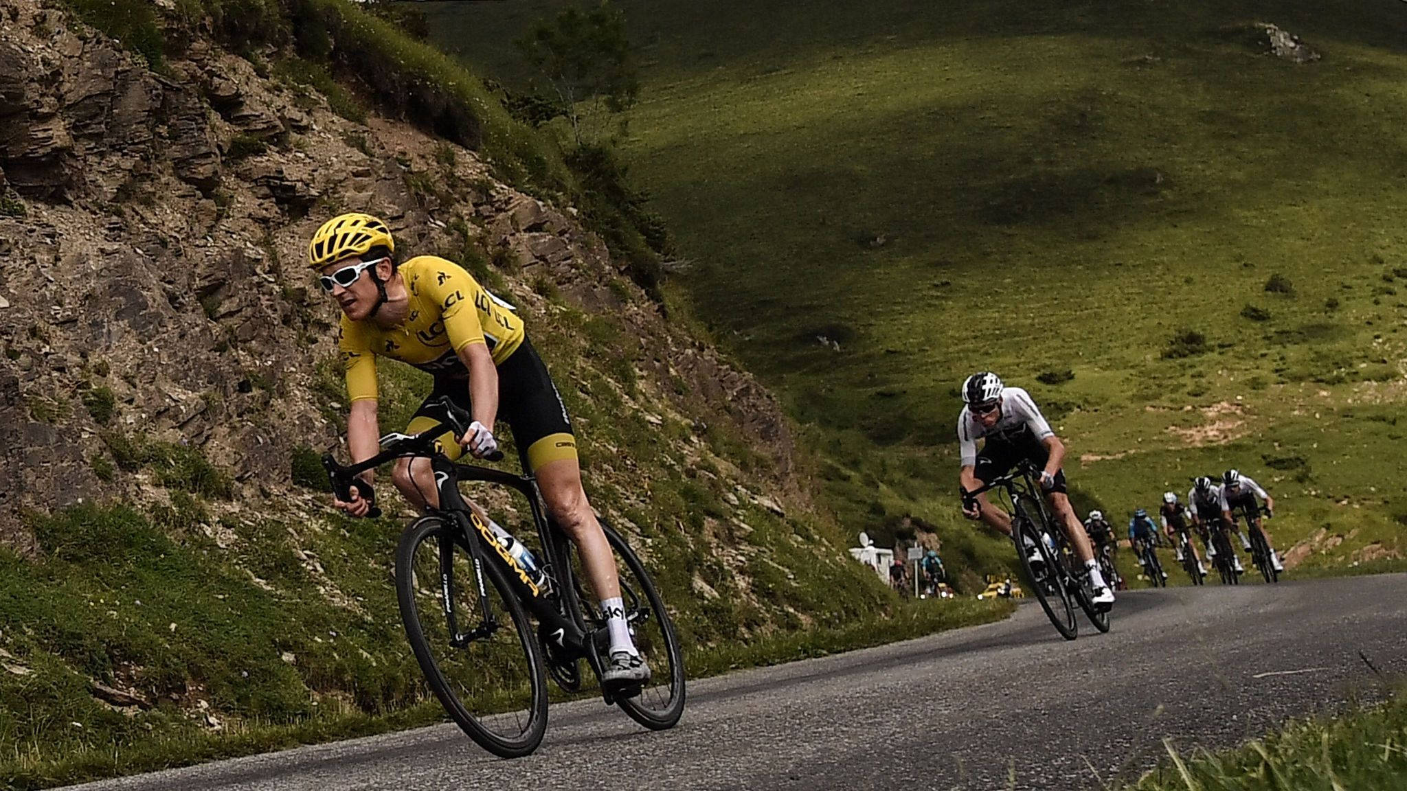 Tour de France, yellow jersey, winding mountain road, Full HD Desktop Wallpaper