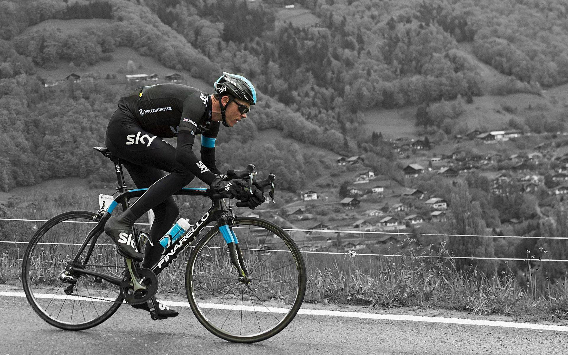 Tour de France, high road, black and blue gear, Full HD Desktop Wallpaper