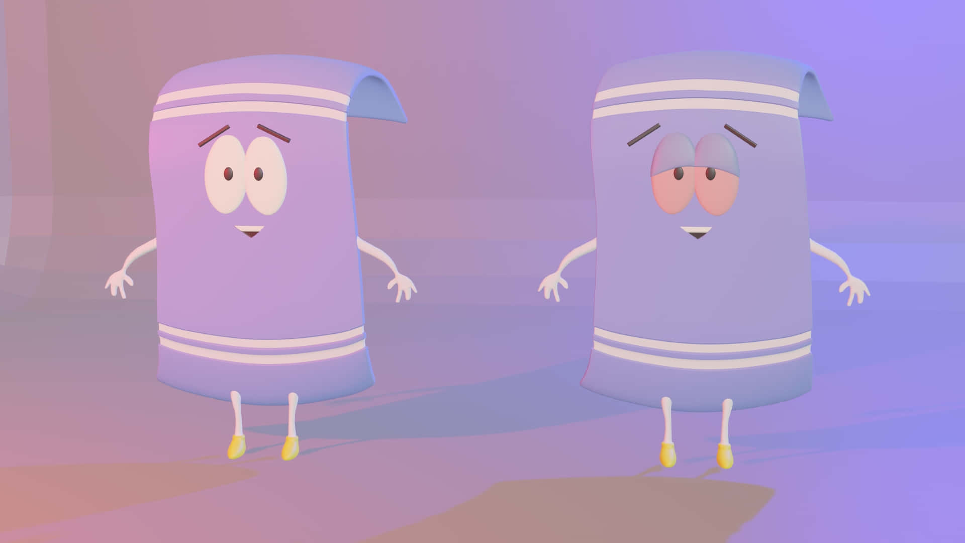 Towelie, animated towel characters, soft purple gradient room, Full HD Desktop Wallpaper