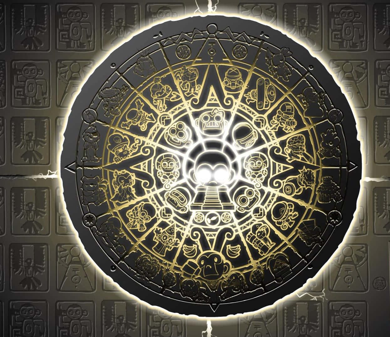 Tower Defence, glowing golden circular artifact, intricate ancient symbols, SD Desktop Wallpaper