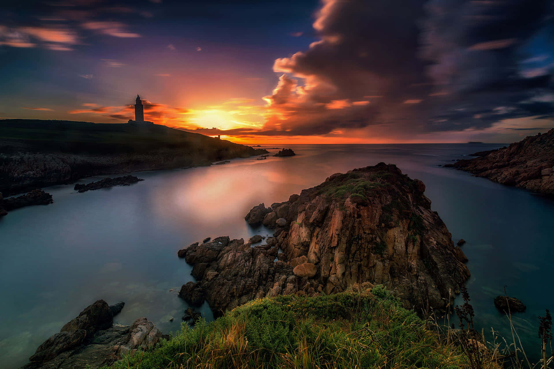 Tower Of Hercules, sunset, lighthouse, HD Desktop Wallpaper