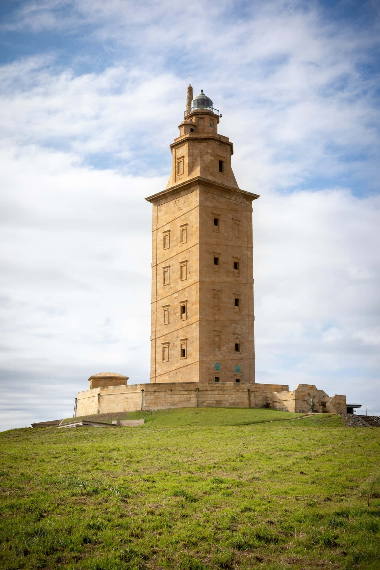 Tower of Hercules, stone lighthouse, grassy hill, Full HD Phone Wallpaper